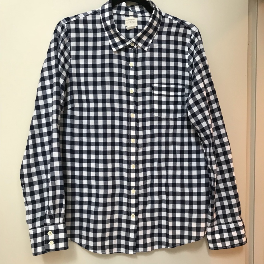 Navy and white Gingham check J Crew shirt